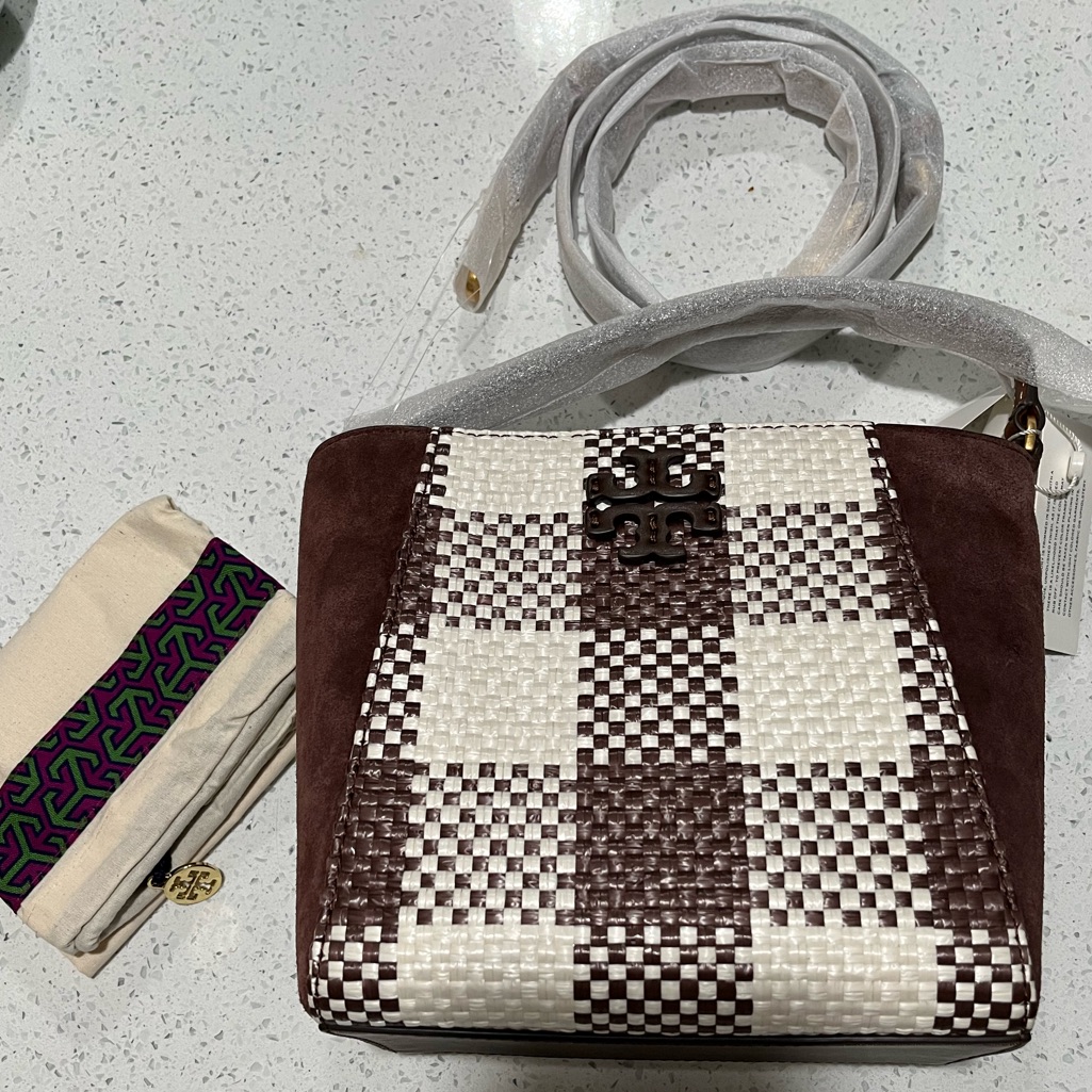 Tory Burch Brown And White Woven Satchel